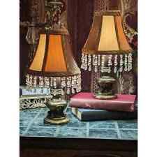 Pair of Vintage Solid Brass Mini Accent Lamps with Beaded Shades picture