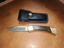 Vintage 1981-1986 Buck Knife 110 4 Dot Folding Lockback Hunting Knife W/ Sheath picture