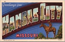 KANSAS CITY Missouri Large Letter Postcard Multi-View / Curteich Linen Unused picture