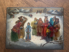 Vintage Russian Lacquer Box Fedoskino Palekh Signed Winter Snow Scene 8 1/3