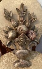 Vintage Italian Florentine Carved Wood Wall  Art Relief Fruit In Vase 17.5” X 9” picture