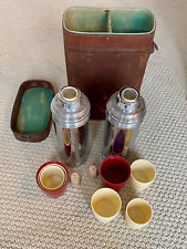Abercrombre and Fitch antique picnic thermos bottle set in leather case picture