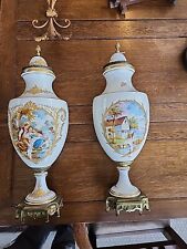 Antique French Pair Sevres Style Porcelain Gilt Bronze Vases Urns Gillet Signed  picture