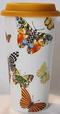 MacKenzie Childs Butterfly Garden Double-wall porcelain Travel Cup 14 oz. 7” EUC picture