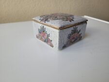 Ceramic Jewelry/Trinket Box with  Hand- Painted  gold- edged flowers. picture