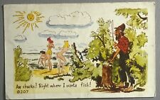 Comic Postcard Risque Humor Skinny Dipping Women Fishing HIllbilly 1951 VJ picture