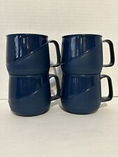 Aladdin Allure Navy Blue Stackable Insulated Camping Mugs Set Of 4 Made In USA picture