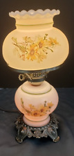 Antique Glass Parlor Hurricane Lamp Hand Painted Floral Pattern 16
