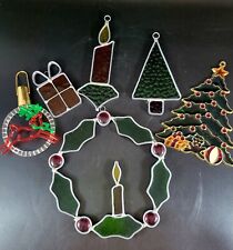 Vintage Stained Glass Christmas Sun catcher Ornament Set Of 6 picture