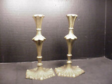 Antique Brass Candlesticks Queen Anne Style 1880's Pair picture
