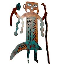 Vintage Southwestern Metal Art Sculpture Kachina Doll Copper Turquoise Signed picture