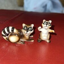 2 RACCOONS FIGURINES Vtg NAPCO Miniatures Bone China Porcelain TLC picture