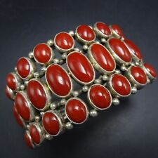 Rare PERRY SHORTY Navajo RED MEDITERRANEAN CORAL Sterling Silver Cuff BRACELET picture