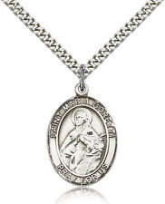 Saint Maria Goretti Medal For Men - .925 Sterling Silver Necklace On 24 Chai... picture