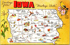 Vintage Greetings From Iowa Map Hawkeye State IA Chrome Postcard picture