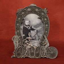 Vintage Highly Detailed Pewter Frame Victorian Bicycle Theme picture