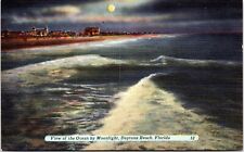 View of Ocean, Moonlight, Daytona Beach Florida - c1940s Linen Postcard- Tichnor picture
