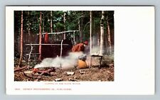ME-Maine, Camping In The Maine Woods, Camper, Campfire Vintage Souvenir Postcard picture