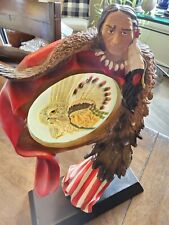 Native American Dream Catcher Figurine. Indian Brave With American Flag. picture