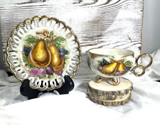 Vintage Japan Royal Sealy Three (3) Footed Dual Pears & Grapes Cup & Saucer picture