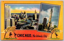 Vtg Chicago Illinois IL The Windy City Multiview City View 1940s Linen Postcard picture