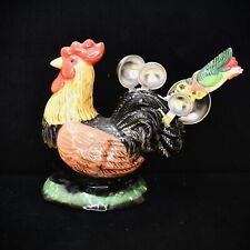 Ceramic Rooster Chicken Measuring Spoon Holder With Metal Spoons 6” Vintage picture