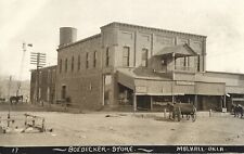 Mulhall OK-Boedecker general store, Sunflower Shoes, dusty road; nice 1910s RPPC picture