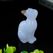 3'' Natural Blue Chalcedony Cat Hand Carved Decor Reiki Healing Gift Statue picture