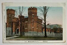 NY Postcard Walton New York Armory building front view turrets Delaware County picture