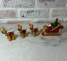Dakin Wood Santa Claus Sleigh 3 Reindeer Figures Ornament Christmas 1984 Vintage picture