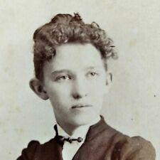 CDV Photo Woman Curly Hair Long Button-up Dress 1880s Photograph 2.5