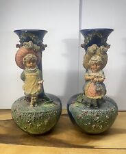 Pair of Antique Johann Maresch Cobalt Blue Fine Art Terracotta Sculptures Vases picture
