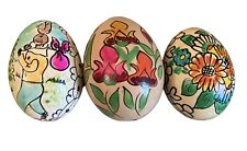 Three Vintage Handpainted Real Hen Eggs Blown Peter Rabbit Floral Sunflower picture
