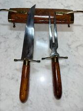 Vintage Indian Carving Set - With Wood and Brass Locking Sheath Fork & Knife picture