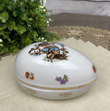 VINTAGE ADORABLE LEFTON PORCELAIN COVERED EGG SHAPED JEWELRY BOX - GIRL W RABBIT picture