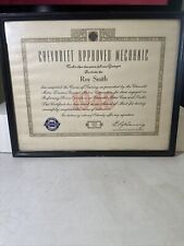 Vintage 1948 Chevrolet Approved Mechanic Certificate Framed 11x14  picture