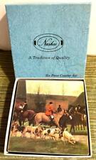 Vintage 6 English Fox Hunt Coasters Horses Riders w Dogs w Box by Nashco picture