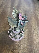 Vintage/Jeweled Dragonfly Perfume Bottle w/ Pink Frosted Glass & Brass Filigree picture