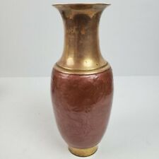 Vintage Mid Century Modern Solid Brass Foundry Vase ART Hand Painted Mauve Sides picture