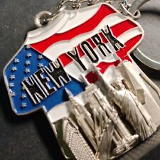 Vtg New York NYC American Flag T-Shirt Patriotic 🗽 Metal Embossed Keychain Fob picture