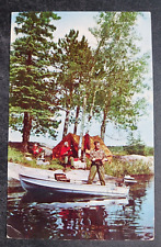 1954 postcard Fishing in river Curteichcolor older chrome picture