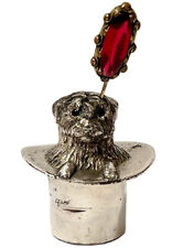 Meriden Antique Silver Plate Co Dog Top Hat Vintage Pin Holder Individual Shaker picture