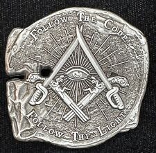 Doubloon Pirate Challenge coin with Freemason Masonic symbols, Antique silver picture