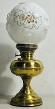 Antique RAYO Oil Lamp with Hand Painted Rose Milk Glass Shade Brass Vintage picture