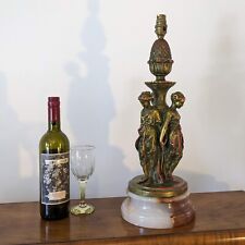 ANTIQUE Vintage French THREE GRACES TABLE LAMP Gilt Brass Enamel Marble Figural picture