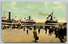 Vintage Postcard Sandusky Ohio Cedar Point Steamer Ship Landing Scene Steam  picture