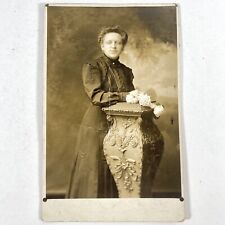 Antique Victorian Woman RPPC Studio Photo Vintage AZO Fashion C1900 White Roses picture