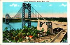 New York City, New York George Washington Bridge Postcard With Vintage Old Cars picture