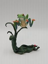 Cute Rainforest Tree Frog On Grass With Ladybug Figurine 7.5 Inch picture