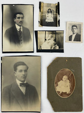 Lot of 6 Antique Pictures Photo Black & White Men Baby Young Girl Children picture